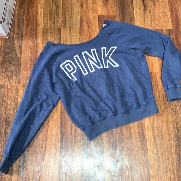 PINK Victoria's Secret Tops - VS Pink ‘86 navy cropped oversized sweatshirt, scooped neck szS, good condition